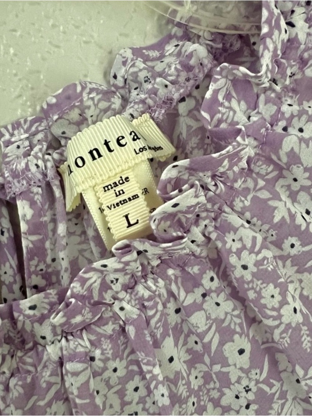 NWOT Monteau Violet Purple White Floral Flutter Short Sleeves Casual Blouse Tops - Picture 5 of 5